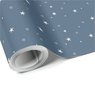 Papel De Presente White Stars (Estrelas brancas) em azul