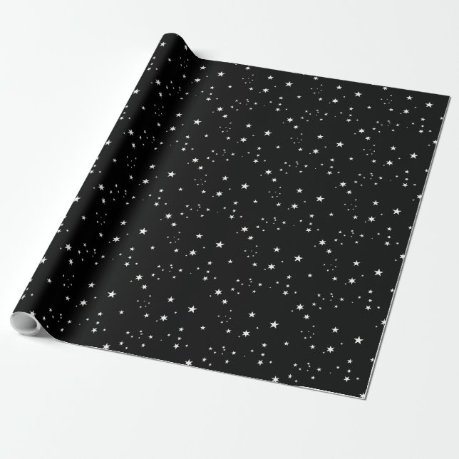 Papel De Presente White Stars on Black Wrappaper (Desenrolado)