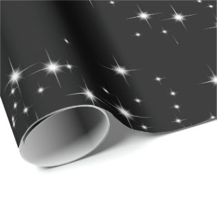 Papel De Presente White Stars on Black Wrappaper