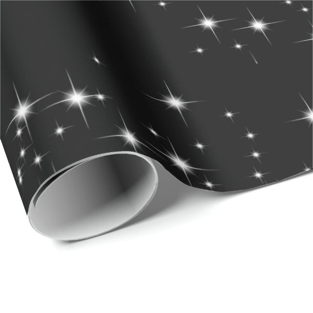 Papel De Presente White Stars on Black Wrappaper (Ponta do rolo)