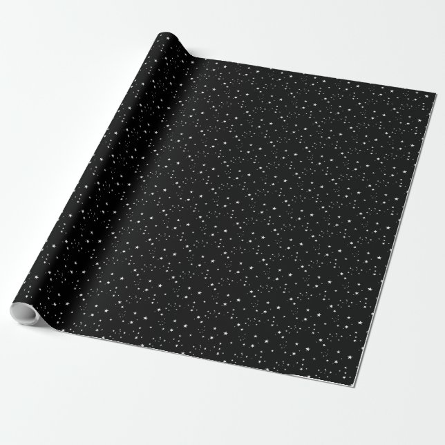 Papel De Presente White Stars on Black Wrappaper (Desenrolado)