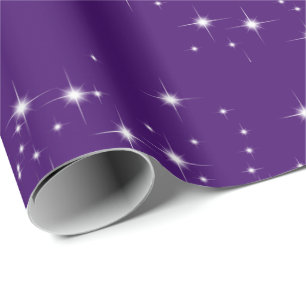 Papel De Presente White Stars on Purple Wrapting Paper (Estrelas bra