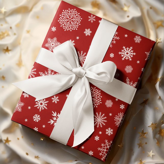 Papel De Presente White Winter Snowflake Bright Red (Criador carregado)