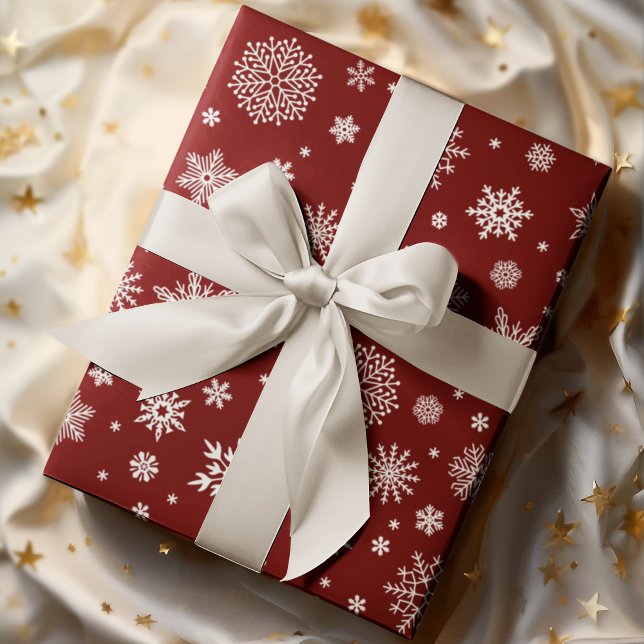 Papel De Presente White Winter Snowflake Crimson Red (Criador carregado)