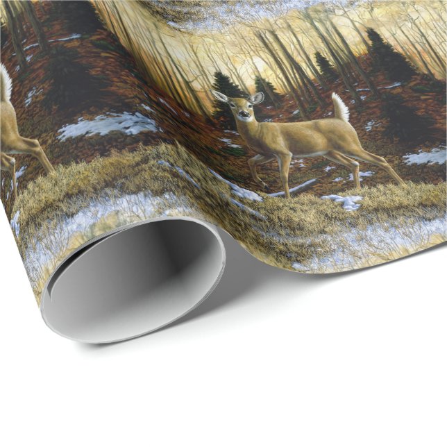 Papel De Presente Whitetail Deer Doe na Floresta (Ponta do rolo)