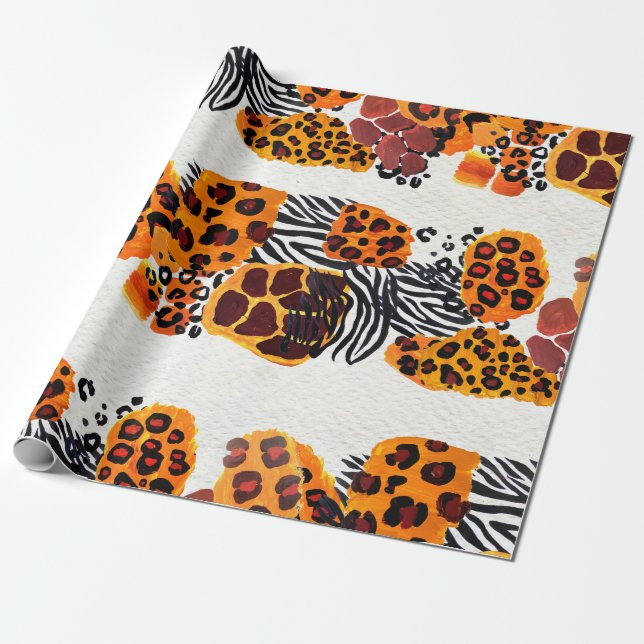 Papel De Presente Wild animal mix seamless pattern. Jaguar, leopard, (Desenrolado)