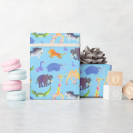Papel De Presente Wild Safari sobre papel de enrolar azul-bebê