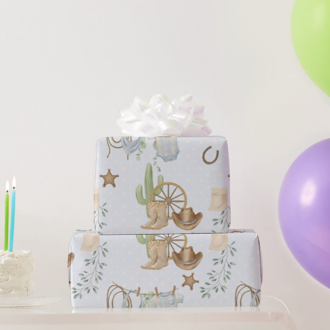 Papel De Presente Wild West Baby Cowboy (Presentes para festas)