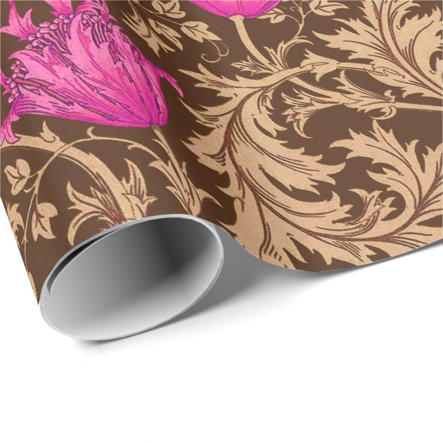 Papel De Presente William Morris Anemone, Brown e Fuchsia Pink (Ponta do rolo)