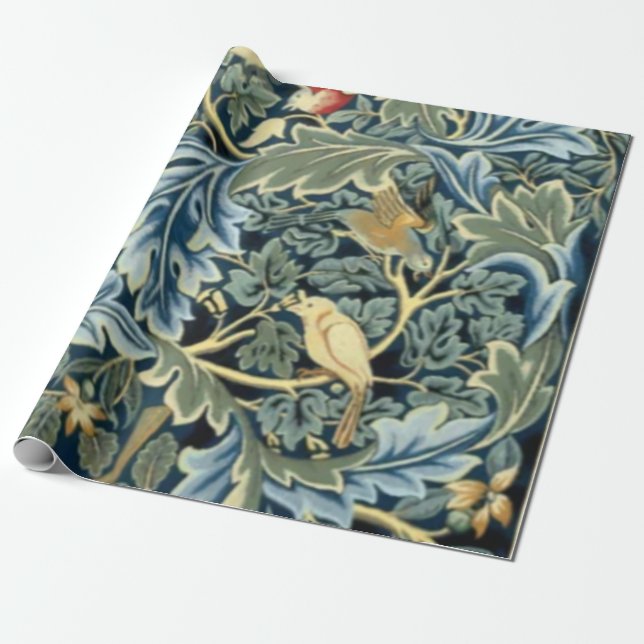 Papel De Presente William Morris Birds e Acanthus (Desenrolado)
