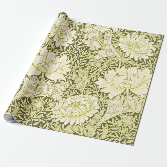 Papel De Presente William Morris Chrysanthemum Floral Pattern (Desenrolado)