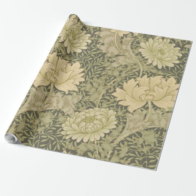 Papel De Presente William Morris Chrysanthemum Sage Flower (Desenrolado)