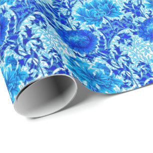 Papel De Presente William Morris Chrysanthemums Shades de Denim Blue