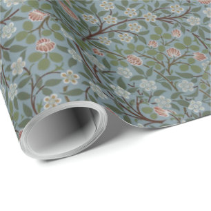 Papel De Presente William Morris Clover Floral Flowers Verde Rosa