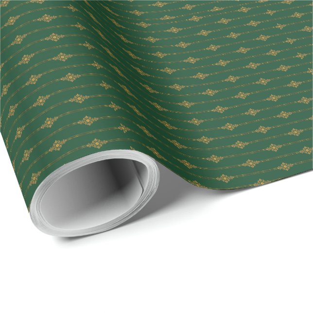 Papel De Presente  William Morris Feriado Verde Dourado Faixa Person (Ponta do rolo)