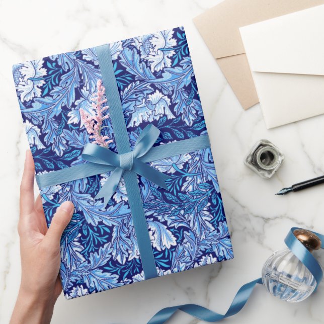 Papel De Presente William Morris Floral, Cobalt Azul e Branco (Presentear)