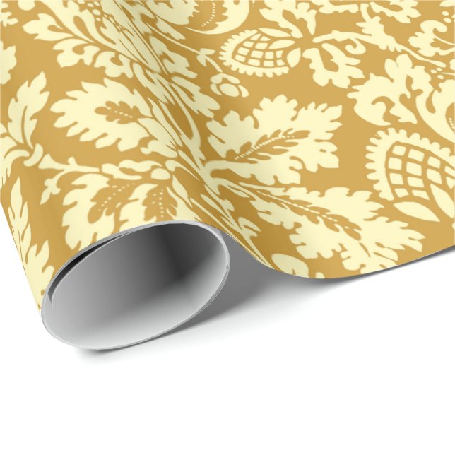 Papel De Presente William Morris Floral Damask, Amarelo-mostarda (Ponta do rolo)