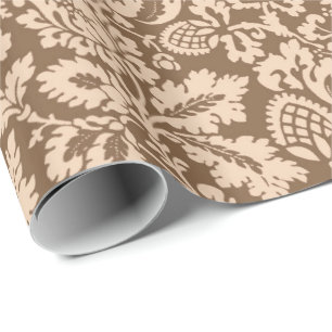 Papel De Presente William Morris Floral Damask, Taupe Bege e Bege