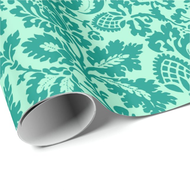 Papel De Presente William Morris Floral Damask, Turquoise e Aqua (Ponta do rolo)
