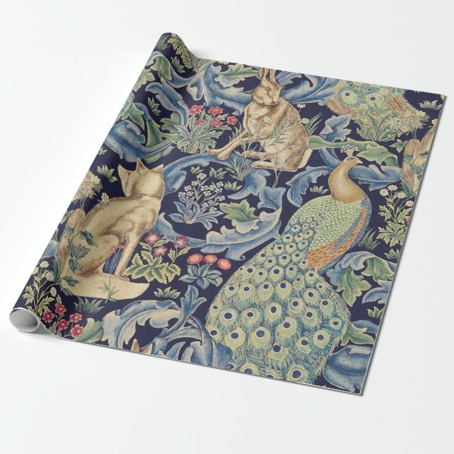 Papel De Presente William Morris Forest Rabbit (Desenrolado)