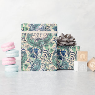 Papel De Presente William Morris Green Teal Cream Padrão Floral