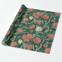 William Morris Inspirou Floral Botânico Verde Verm
