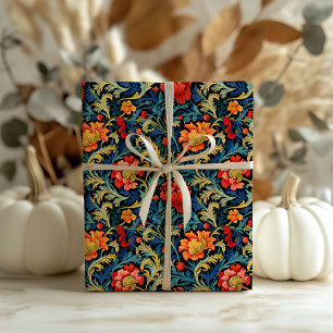 Papel De Presente William Morris inspirou flores vibrantes coloridas