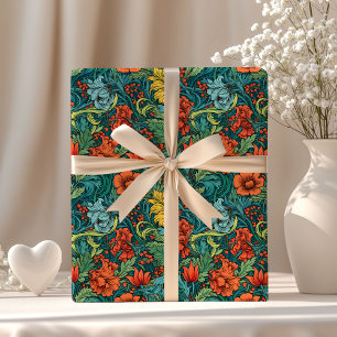 Papel De Presente William Morris inspirou flores vibrantes coloridas