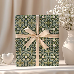 Papel De Presente William Morris inspirou geometria verde pastel