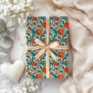 Papel De Presente William Morris inspirou terracotta pastel azul