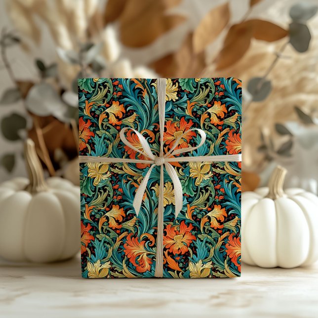 Papel De Presente William Morris inspirou terracotta pastel azul (William Morris inspired terracotta pastel blue Wrapping Paper)