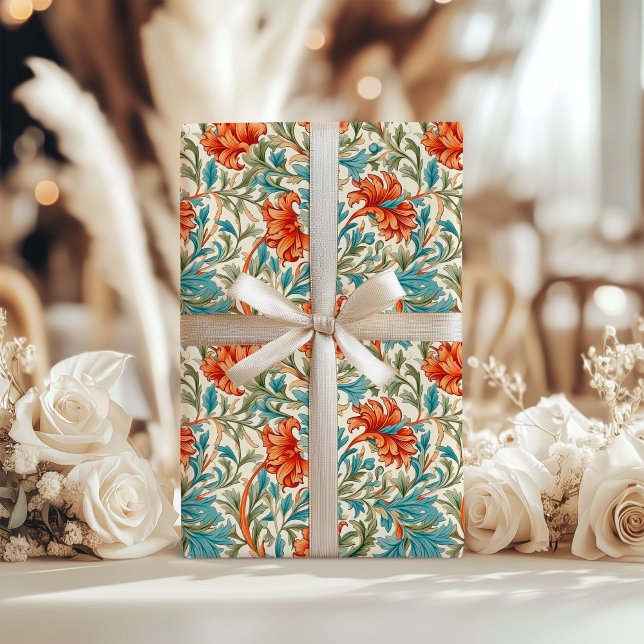Papel De Presente William Morris inspirou terracotta pastel azul (William Morris inspired terracotta pastel blue Wrapping Paper)