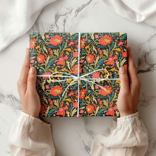 Papel De Presente William Morris inspirou terracotta pastel azul