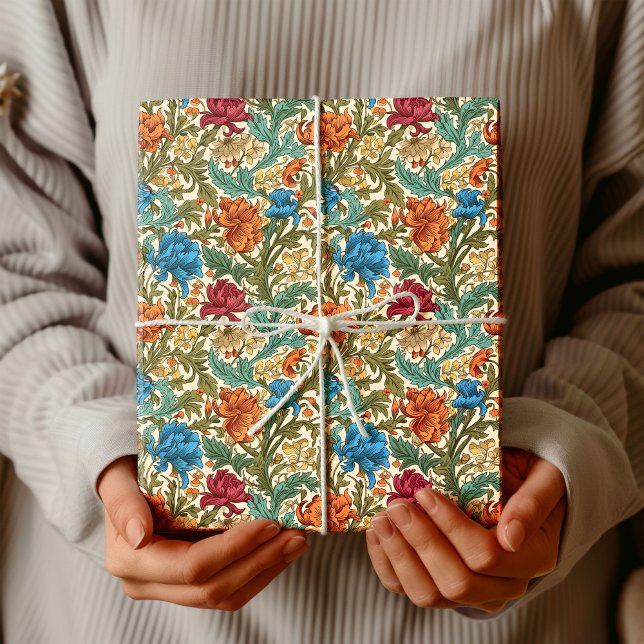 Papel De Presente William Morris inspirou terracotta pastel azul (William Morris inspired terracotta pastel blue Wrapping Paper)
