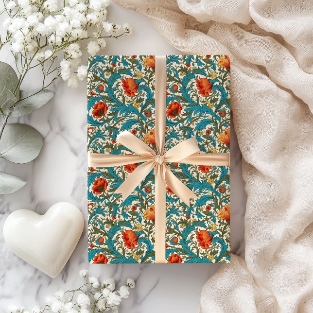 Papel De Presente William Morris inspirou terracotta pastel azul (William Morris inspired terracotta pastel blue Wrapping Paper)