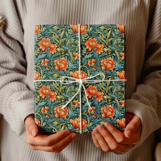 Papel De Presente William Morris inspirou terracotta pastel verde (William Morris inspired terracotta pastel green Wrapping Paper)