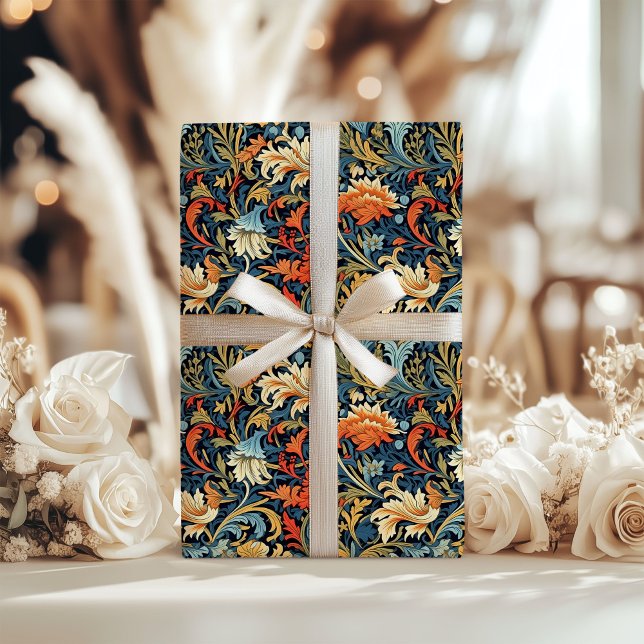 Papel De Presente William Morris inspirou uma flor pastosa de marfim (William Morris inspired pastel copper ivory flower Wrapping Paper)