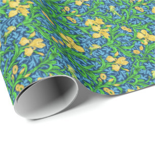 Papel De Presente William Morris Irises, Amarelo e Azul Cobalto