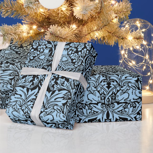 Papel De Presente William Morris Irmão Coelho Azul Claro Preto (Feriados)