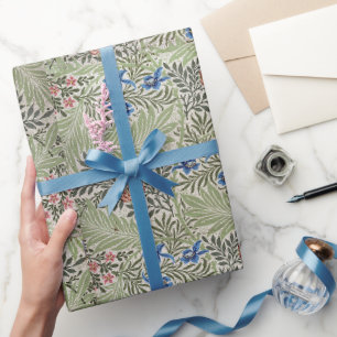 Papel De Presente William Morris Larkspur Folhagem Floral Rosa Verde