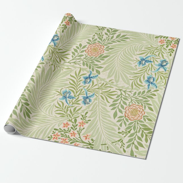 Papel De Presente William Morris Larkspur Padrão Floral (Desenrolado)
