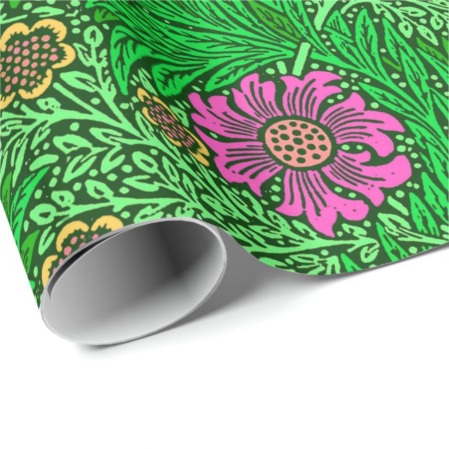 Papel De Presente William Morris Marigold, Emerald Green & Fuchsia (Ponta do rolo)
