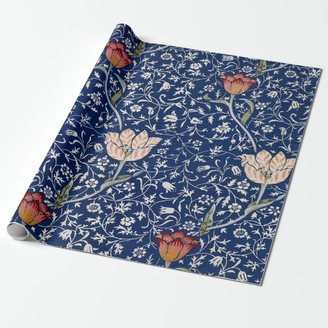 Papel De Presente William Morris Medway Blue Floral (Desenrolado)