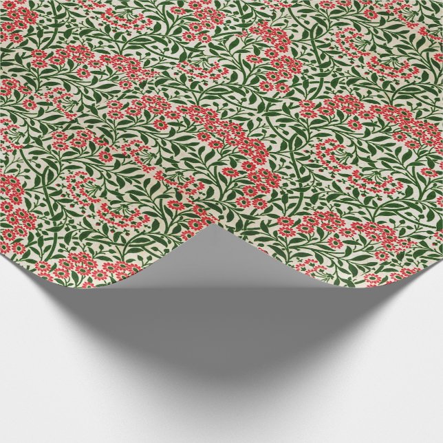 Papel De Presente William Morris Michaelmas Daisy Flowers Rosa Verde (Ponta)