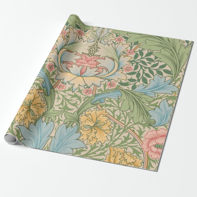 Papel De Presente William Morris Myrtle Floral Botânico (Desenrolado)