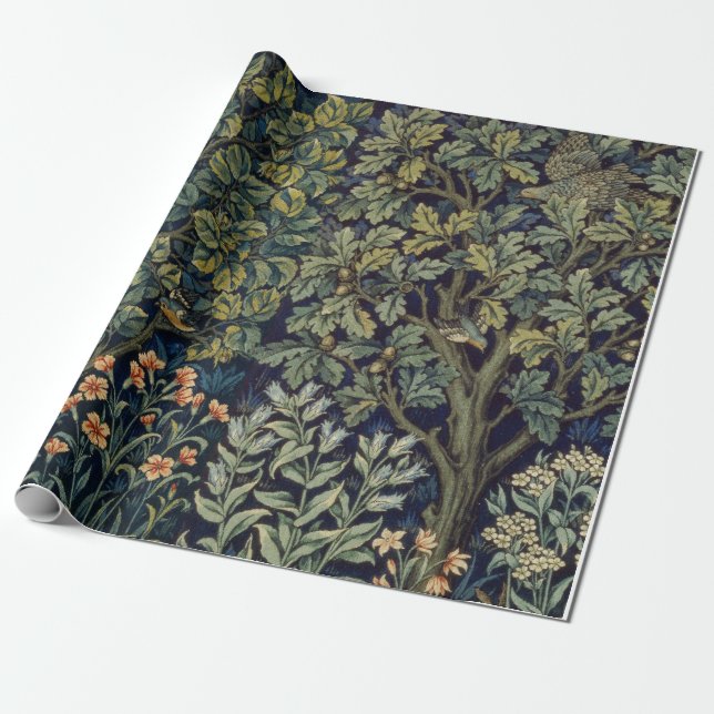 Papel De Presente William Morris Pheasant Bird Tree Woodland (Desenrolado)