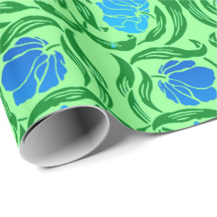 Papel De Presente William Morris Pimpernel, Azul e Verde Lima