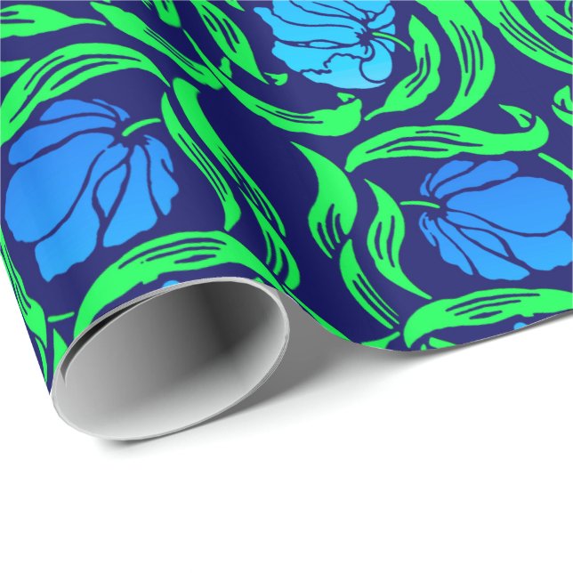 Papel De Presente William Morris Pimpernel, Cobalt Blue e Green (Ponta do rolo)