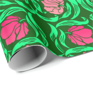 Papel De Presente William Morris Pimpernel, Coral Pink e Green