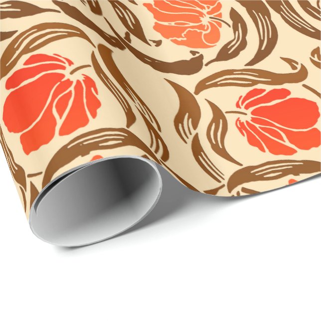Papel De Presente William Morris Pimpernel, Mandarin Orange & Brown (Ponta do rolo)
